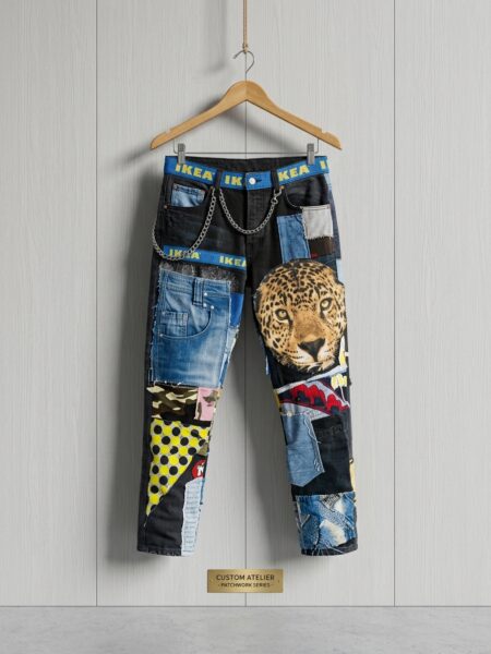 ROPE BELT PATCHWORK JEANS