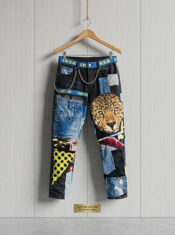 ROPE BELT PATCHWORK JEANS